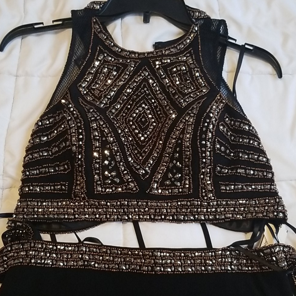 2pc Black/Bronze beaded evening gown